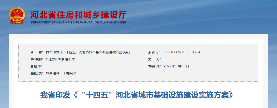“十四五”河北省城市基础设施建设实施方案
